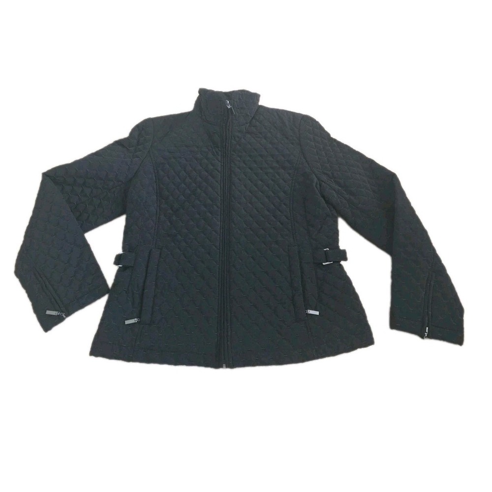 Gallery Womens Quilted Check High Neck Black Zip Jacket 100% Polyester Size M